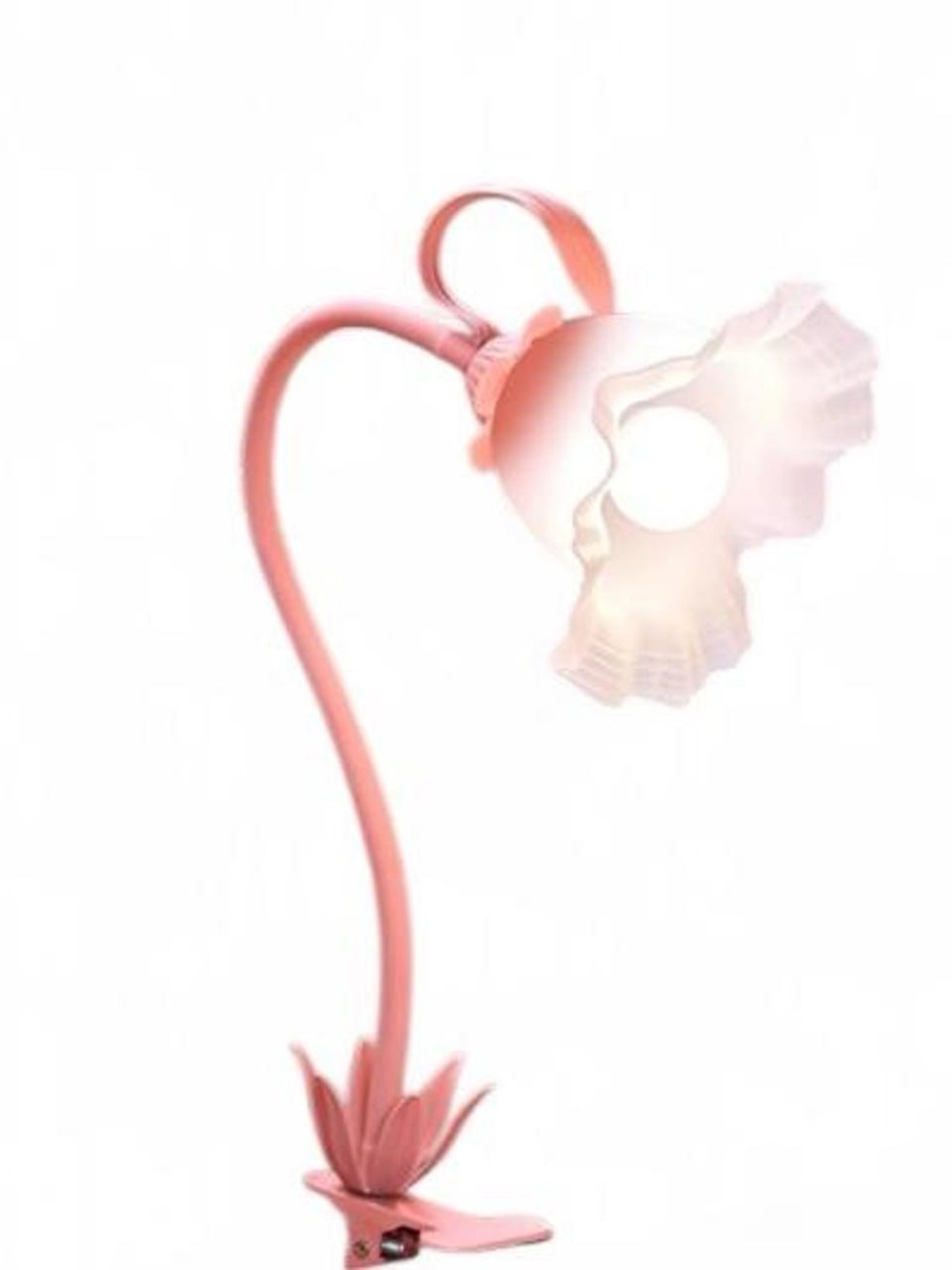 Vintage Style Pink Lily Flower Clamp Desk Lamp Gooseneck Frosted Plastic Shade